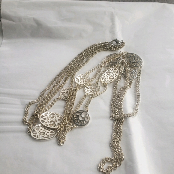 Necklace Women's Long  Silver-tone Modernist desig - Picture 2 of 4